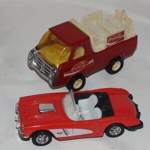 Vintage Tootsietoy 59' Chevy Corvette diecast & Buddy L Coca Cola Truck
